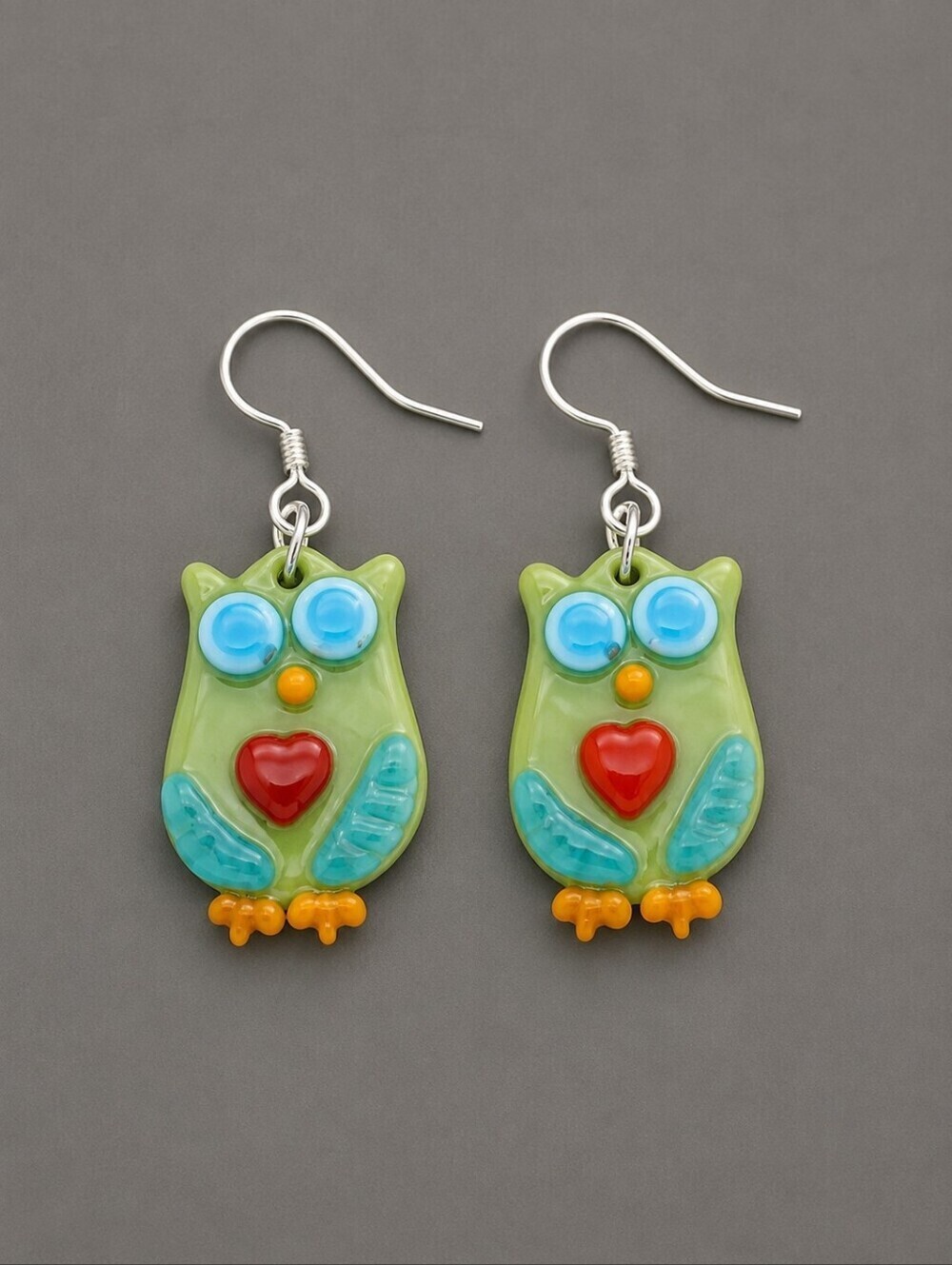 3/$30 Whimsical Green Glass Owl Fairycore Dangle Hook Earrings